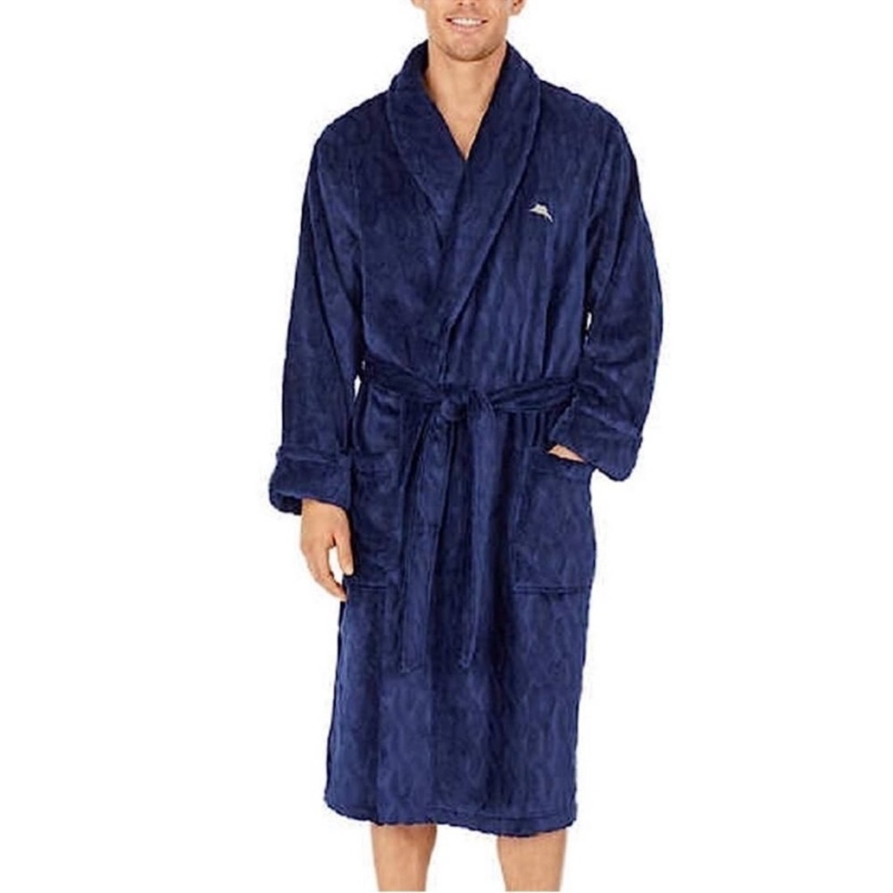 Tommy Bahama Navy Blue Plush Bathrobe Sz S/M - Picture 1 of 3